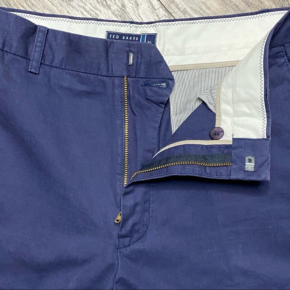 Ted Baker London Men’s Flat Front Navy Blue Chino Pants Size 34x32 - Picture 2 of 10